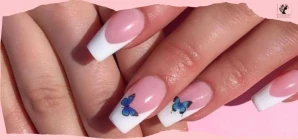 Natural French Tips with Butterfly Acrylic Nails