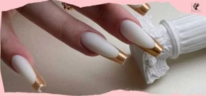 Natural French Tips with Gold Acrylic Nails