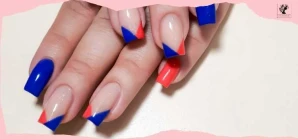 Dark Blue & Red French Tip Acrylic Nails