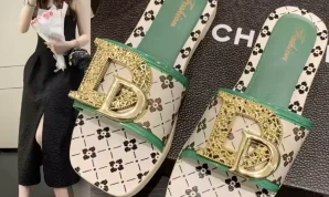 Beach Metal Buckle Women Slippers