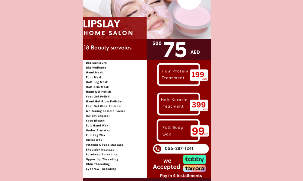 18 Home Salon Services at Just AED 75 + Easy Installments