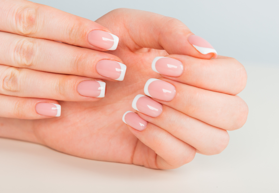 Natural French Tips with Butterfly Acrylic Nails