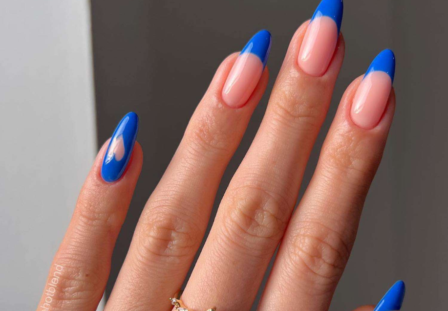 Dark Blue & Red French Tip Acrylic Nails