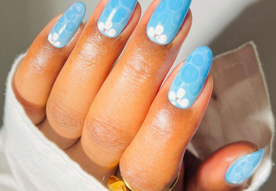 Deep Water French Tip Acrylic Nails