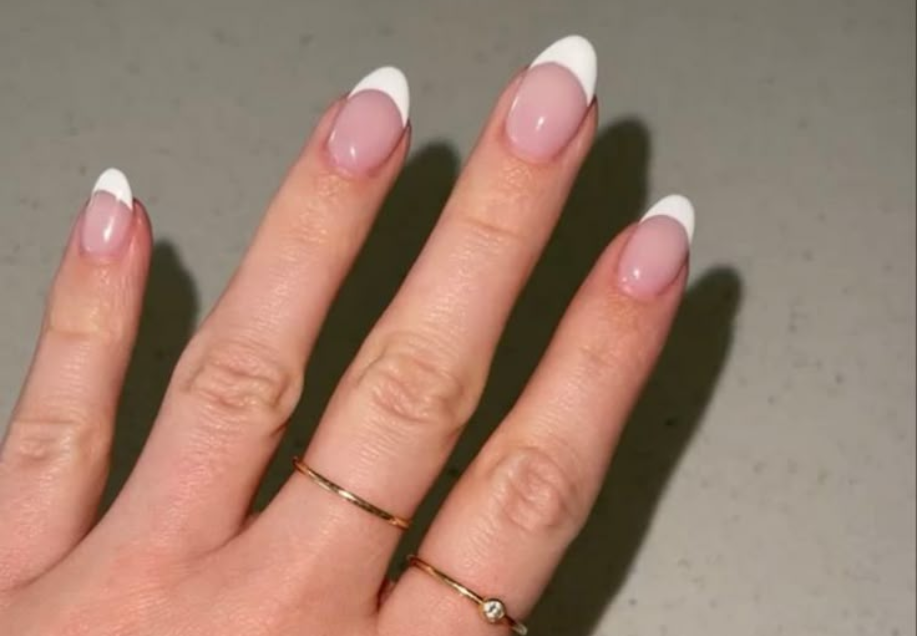 Natural French Tips with Gold Acrylic Nails