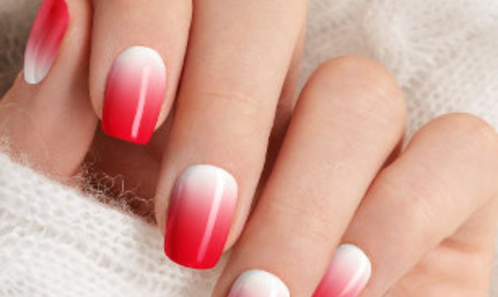 Red and White Ombre Nails