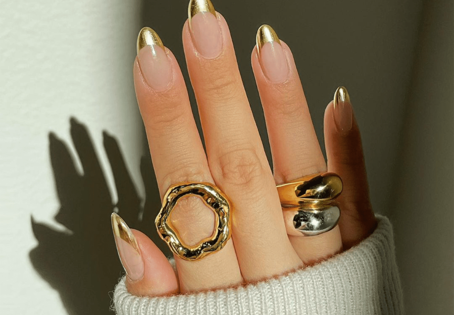 Gold Paper French Tip Acrylic Nails