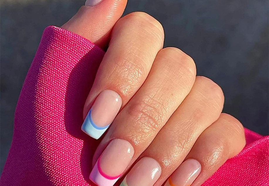 Rainbow French Tips Acrylic Nails