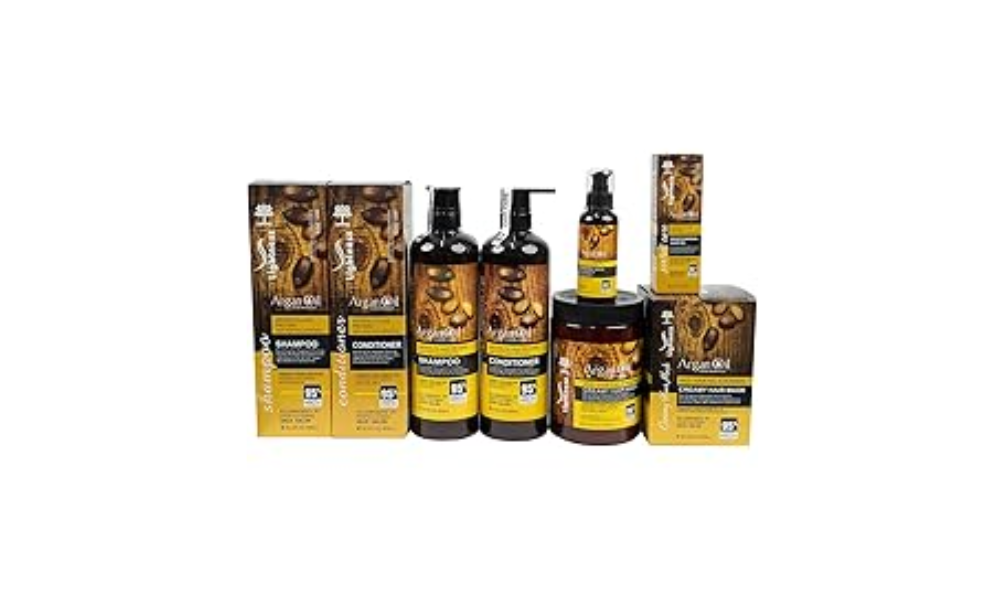 Moroccan Argan Oil Shampoo and Conditioner Set Sulfate Free, Perfect for Damaged, Dry, Curly, Frizzy Hair - Thickening Formula for Fine/Thin Hair, Safe for Color and Keratin Treated Hair(4 in 1 Set)