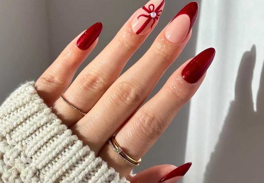 Hot Red French Tip Acrylic Nails