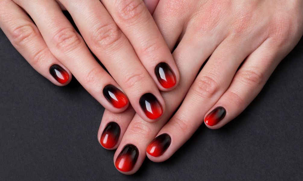 Red and Black Ombre Nails