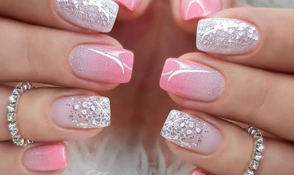 Glitter Pink Ombre Nails