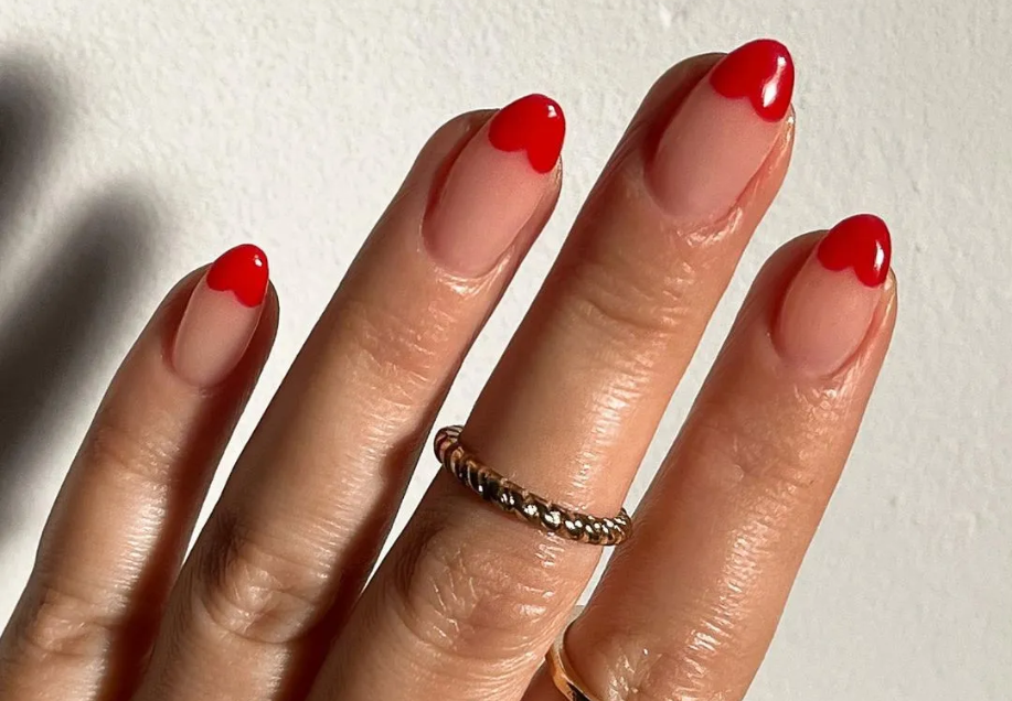 Red Glamour French Tip Acrylic Nails